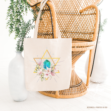 Merkaba Tote Bag Magnolia Flower Merkabah Icosahedron Yoga Bag Merkaba Gift Ideas Hexagon Body Mind Spirit Merkabah Mysticism Cotton Tote
